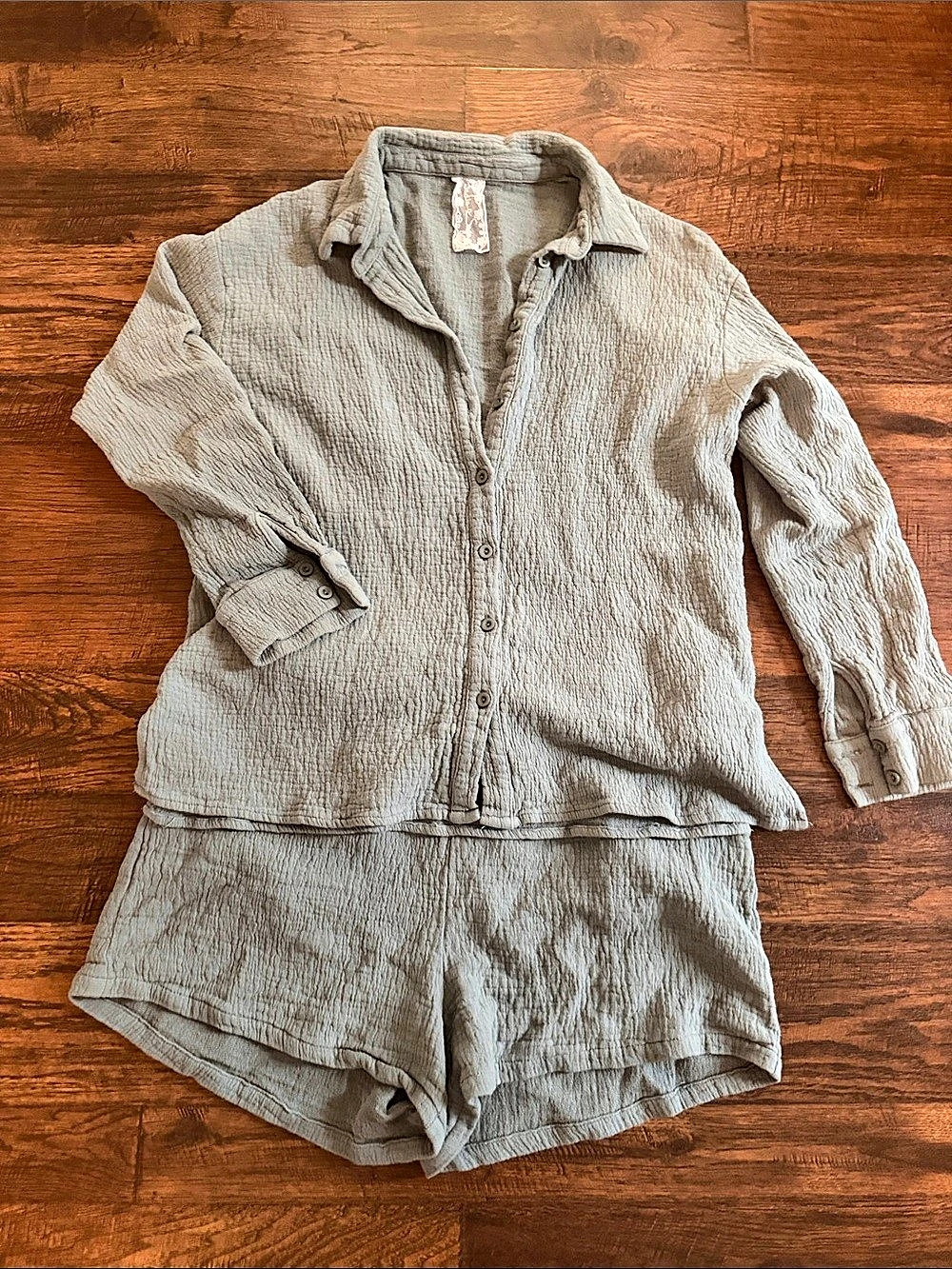 Cotton Gauze Shorts Set in Green Size Medium